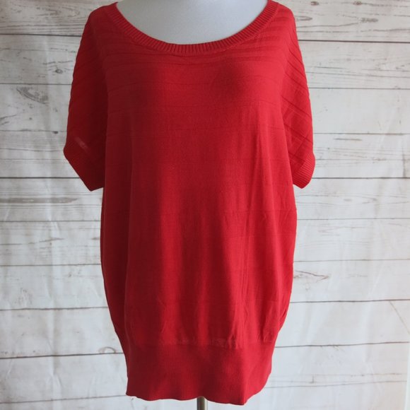 August Silk Cotton Blend Bloody Orange Cap Sleeve Sweater Top - Size XL - Picture 2 of 4